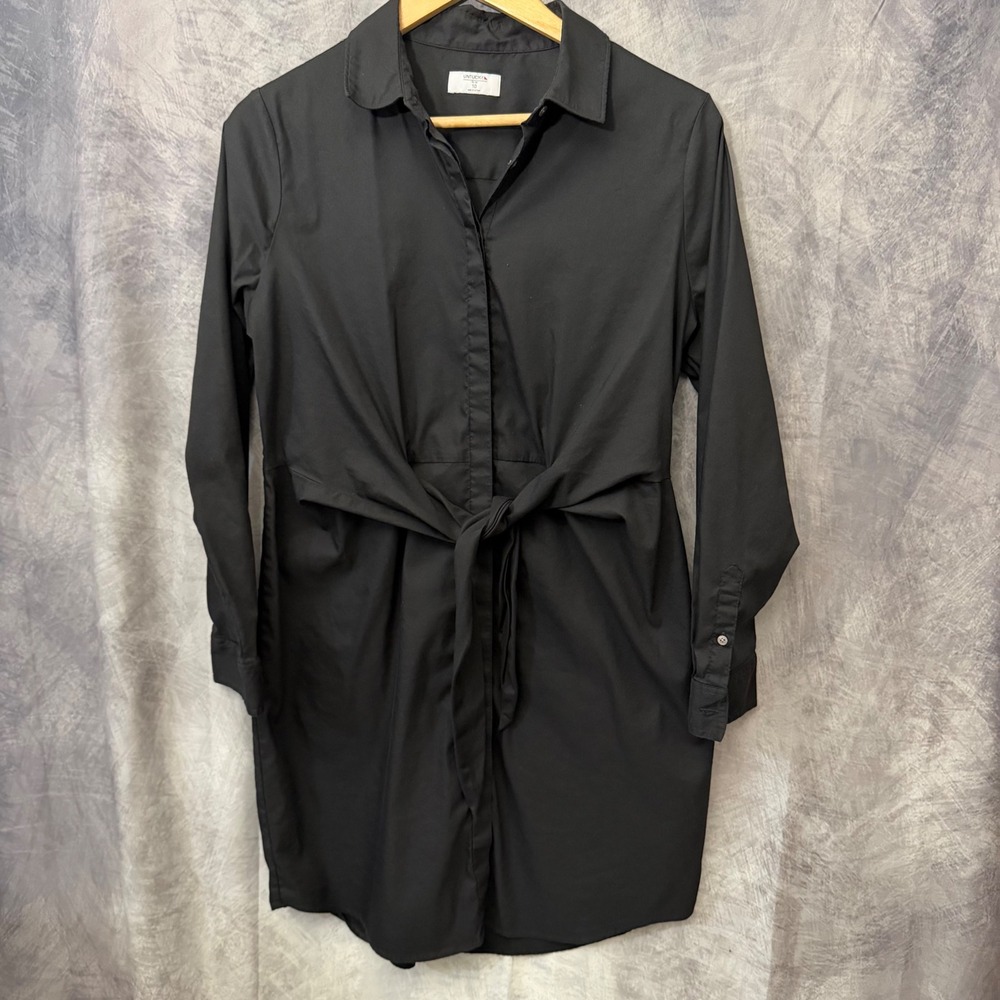 UNTUCKit For Her Black Tie Front Long Sleeve Shirt Dress Size 10